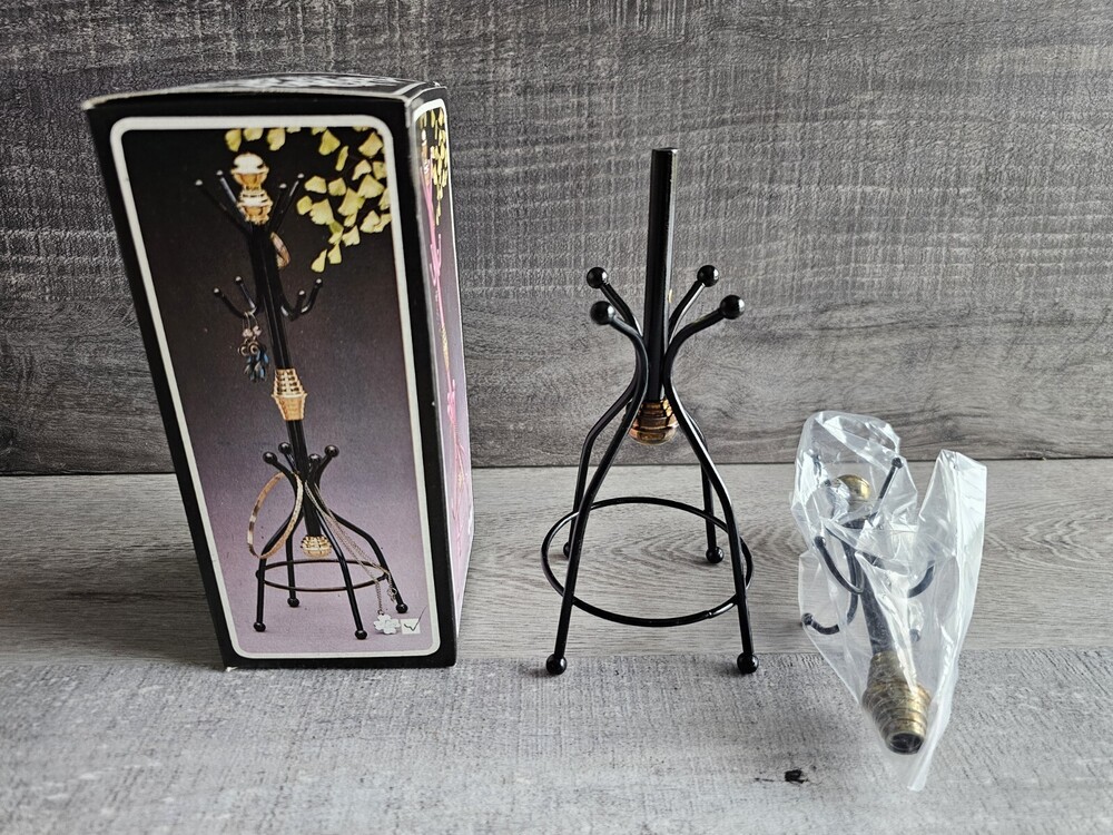 Jewelry Rack Organizer Brass Black Finish Box Retro Hall Tree Style Vtg New